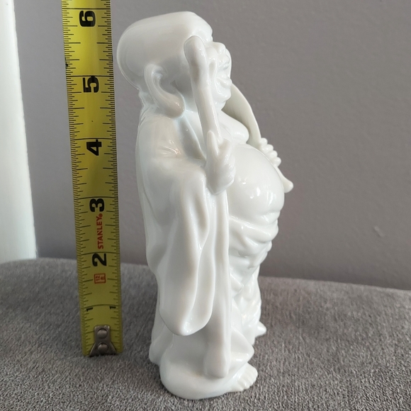 Traveling Buddha Figurine Statue Leaf Staff White Spiritual 6" Ceramic - Picture 5 of 8